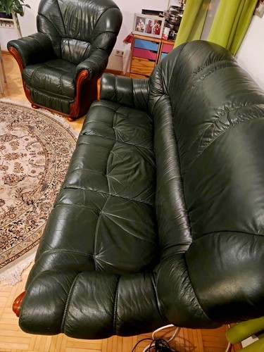 Tlg leder sofa set grün - leder,